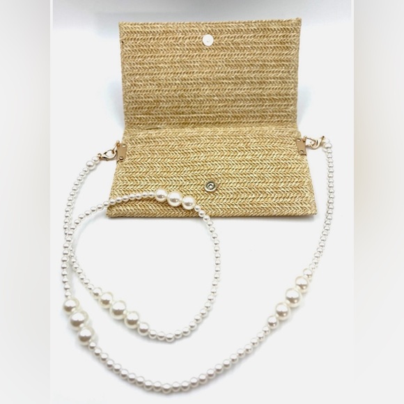 GWP Dior Raffia Woven Clutch with Pearl Crossbody Strap New - Picture 3 of 8